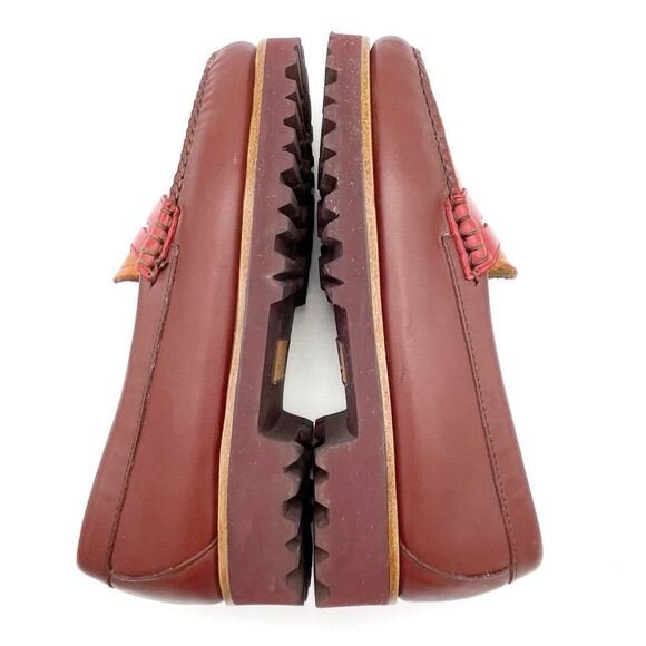 G.H. Bass Weejuns Penny Loafers Lug Sole Red Orange Leather Size 7 Preppy Fall - Picture 10 of 16